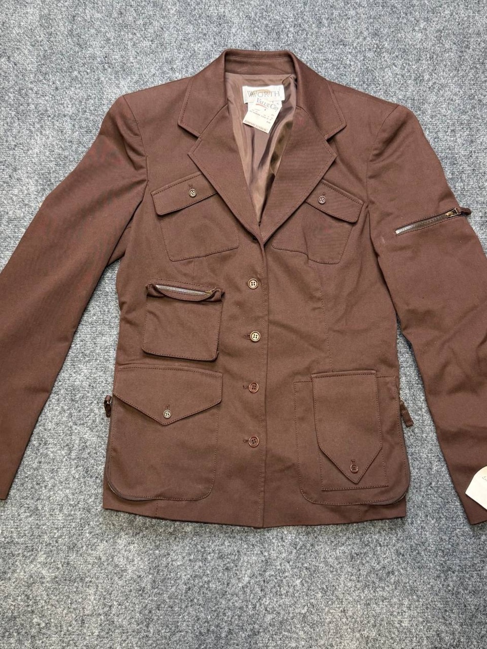 Worth Womens Brown Cotton Safari Utility Blazer Jacket Multi Pocket Size 6 NWT